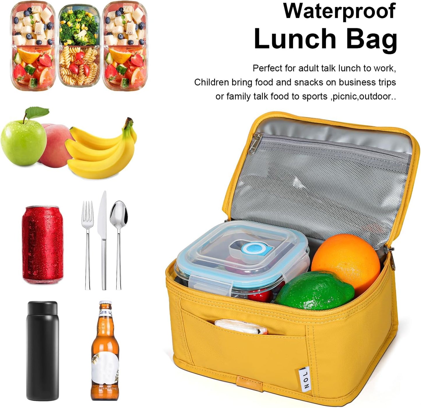 Small Lunch Bag Mini Lunch Box Insulated Lunch Bag for Men/Women Leakproof Cooler Tote Bag Lightweight Nylon Waterproof Lunch Box For Work, Earth-yellow