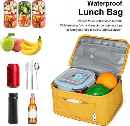Small Lunch Bag Mini Lunch Box Insulated Lunch Bag for Men/Women Leakproof Cooler Tote Bag Lightweight Nylon Waterproof Lunch Box For Work, Earth-yellow