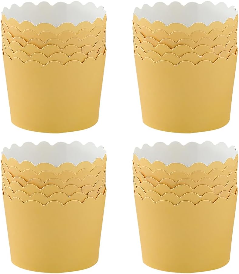 50 Pcs Scalloped Edge Cupcake Liners Cute Muffin Baking Cups Wedding Cupcake Wrappers Cookie Dessert Paper Cups Small Baby Shower Cake Cases for Birthday Party Yellow