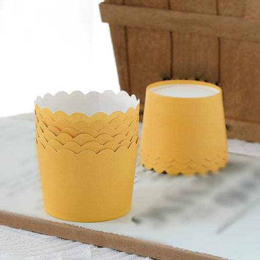50 Pcs Scalloped Edge Cupcake Liners Cute Muffin Baking Cups Wedding Cupcake Wrappers Cookie Dessert Paper Cups Small Baby Shower Cake Cases for Birthday Party Yellow