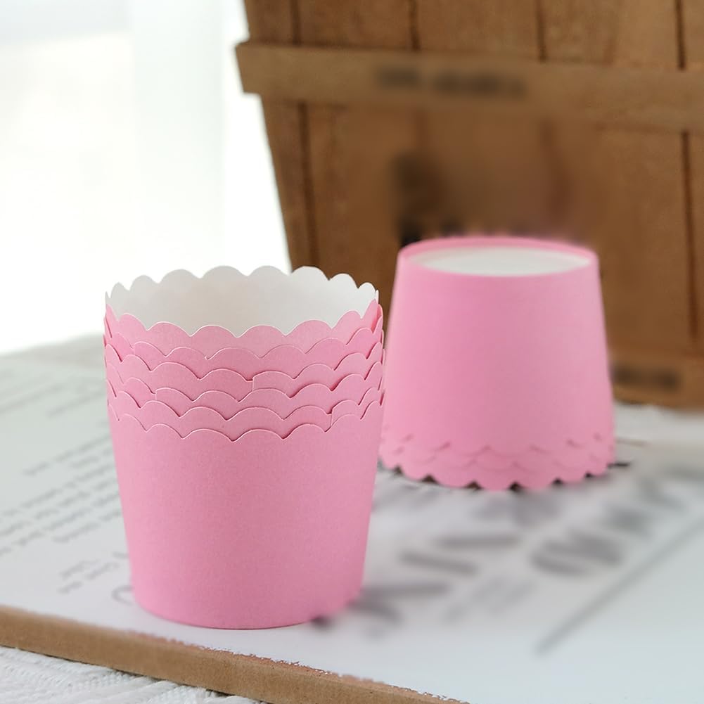 50 Pcs Scalloped Edge Cupcake Liners Cute Muffin Baking Cups Wedding Cupcake Wrappers Cookie Dessert Paper Cups Small Baby Shower Cake Cases for Birthday Party Yellow