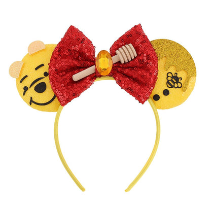 Bee Mouse Ears Headband Sequin Bow Hairband Honey Hair Hoop Costume Headwear for Women Girls Party Cosplay