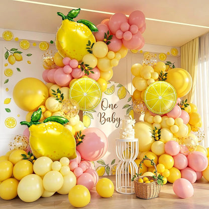 Lemon Balloon Arch Kit Pink and Yellow Balloon Garland Arch Kit with Lemon Foil Balloons Latex Balloons for Summer Lemon Decor Baby Shower Bridal Shower Lemonade Birthday Party Decorations