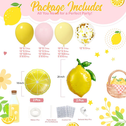 Lemon Balloon Arch Kit Pink and Yellow Balloon Garland Arch Kit with Lemon Foil Balloons Latex Balloons for Summer Lemon Decor Baby Shower Bridal Shower Lemonade Birthday Party Decorations