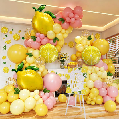 Lemon Balloon Arch Kit Pink and Yellow Balloon Garland Arch Kit with Lemon Foil Balloons Latex Balloons for Summer Lemon Decor Baby Shower Bridal Shower Lemonade Birthday Party Decorations