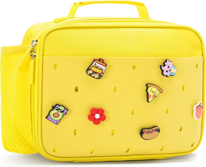 Kid Insulated Lunch Bag Cute Lunch Box Reusable Lunch Tote for School Picnic Birthday Gifts for Girl Boy(Yellow)