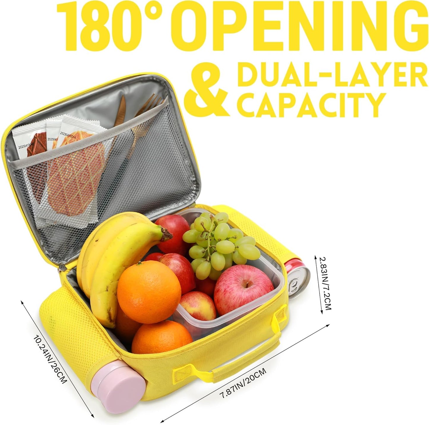 Kid Insulated Lunch Bag Cute Lunch Box Reusable Lunch Tote for School Picnic Birthday Gifts for Girl Boy(Yellow)