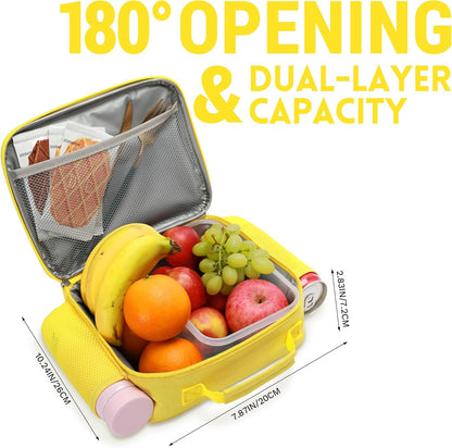 Kid Insulated Lunch Bag Cute Lunch Box Reusable Lunch Tote for School Picnic Birthday Gifts for Girl Boy(Yellow)