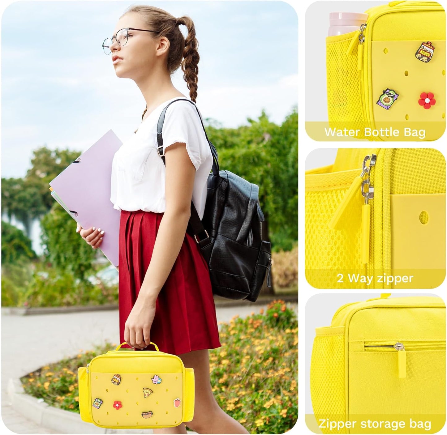 Kid Insulated Lunch Bag Cute Lunch Box Reusable Lunch Tote for School Picnic Birthday Gifts for Girl Boy(Yellow)