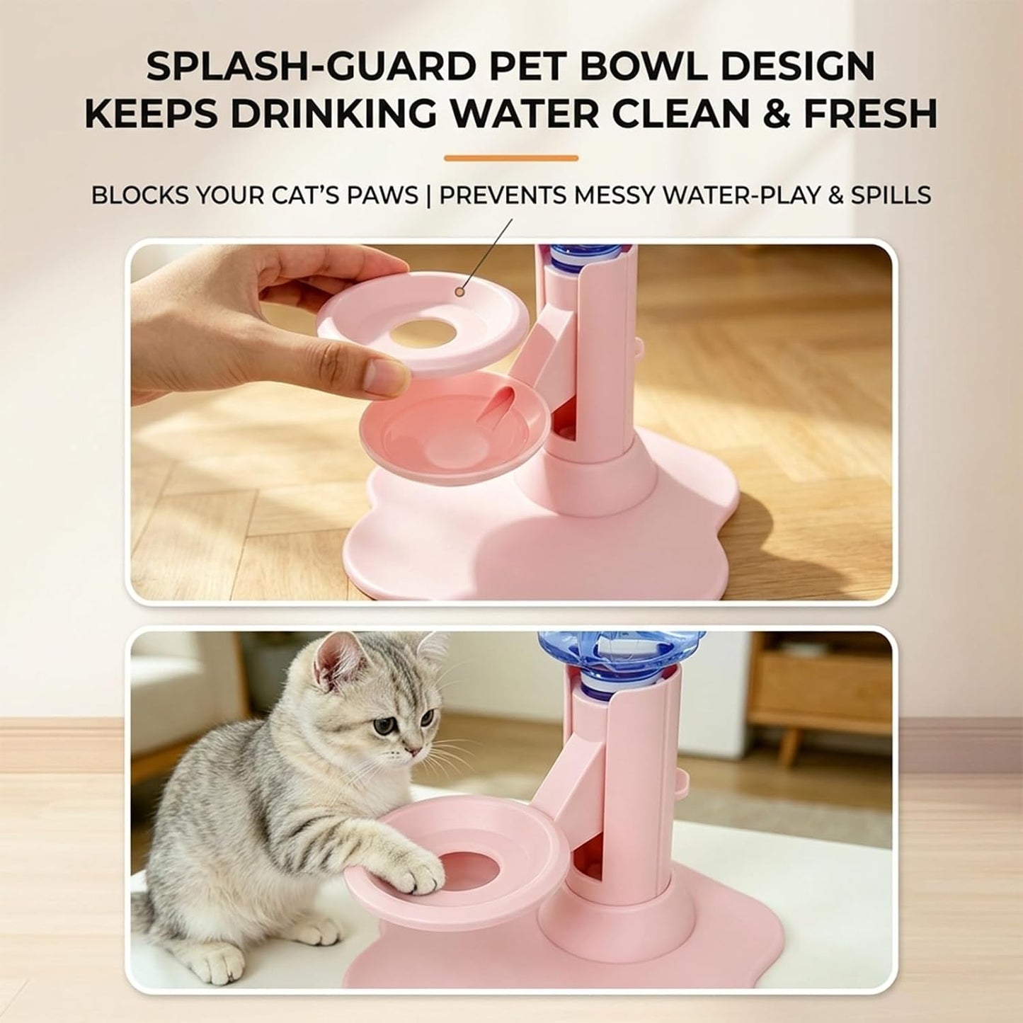Cat Water Dispenser Stand – Spill-Proof Pet Water Bowl Adjustable Elevated Stand, Automatic Water Renewal, Detachable Easy Clean, Indoor Outdoor Use (Blue,Base+Bottle)
