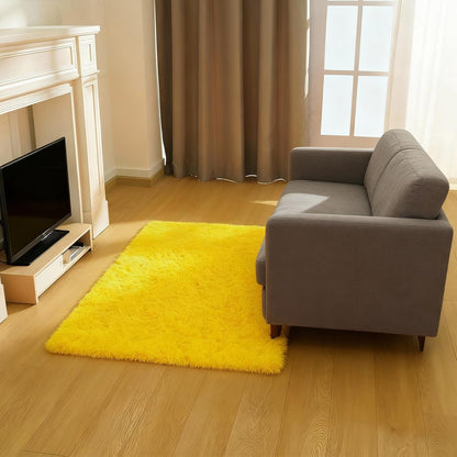 Cozy Winter Area Rug 2x3,Ultra Soft ‌Plush Shaggy Rug Non Slip for Living Room/Bedroom,Kid/Pet Friendly,Modern Home Decor Carpet,Yellow