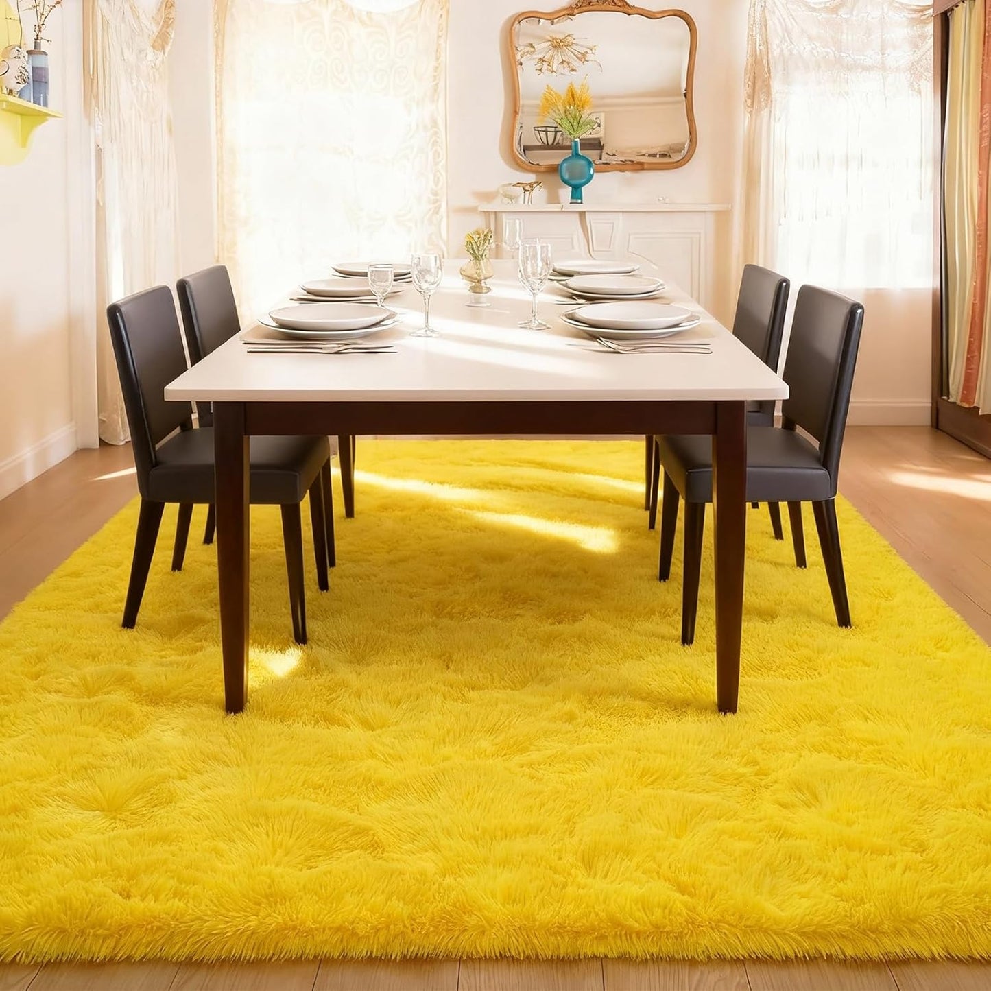 Cozy Winter Area Rug 2x3,Ultra Soft ‌Plush Shaggy Rug Non Slip for Living Room/Bedroom,Kid/Pet Friendly,Modern Home Decor Carpet,Yellow