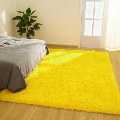 Cozy Winter Area Rug 2x3,Ultra Soft ‌Plush Shaggy Rug Non Slip for Living Room/Bedroom,Kid/Pet Friendly,Modern Home Decor Carpet,Yellow
