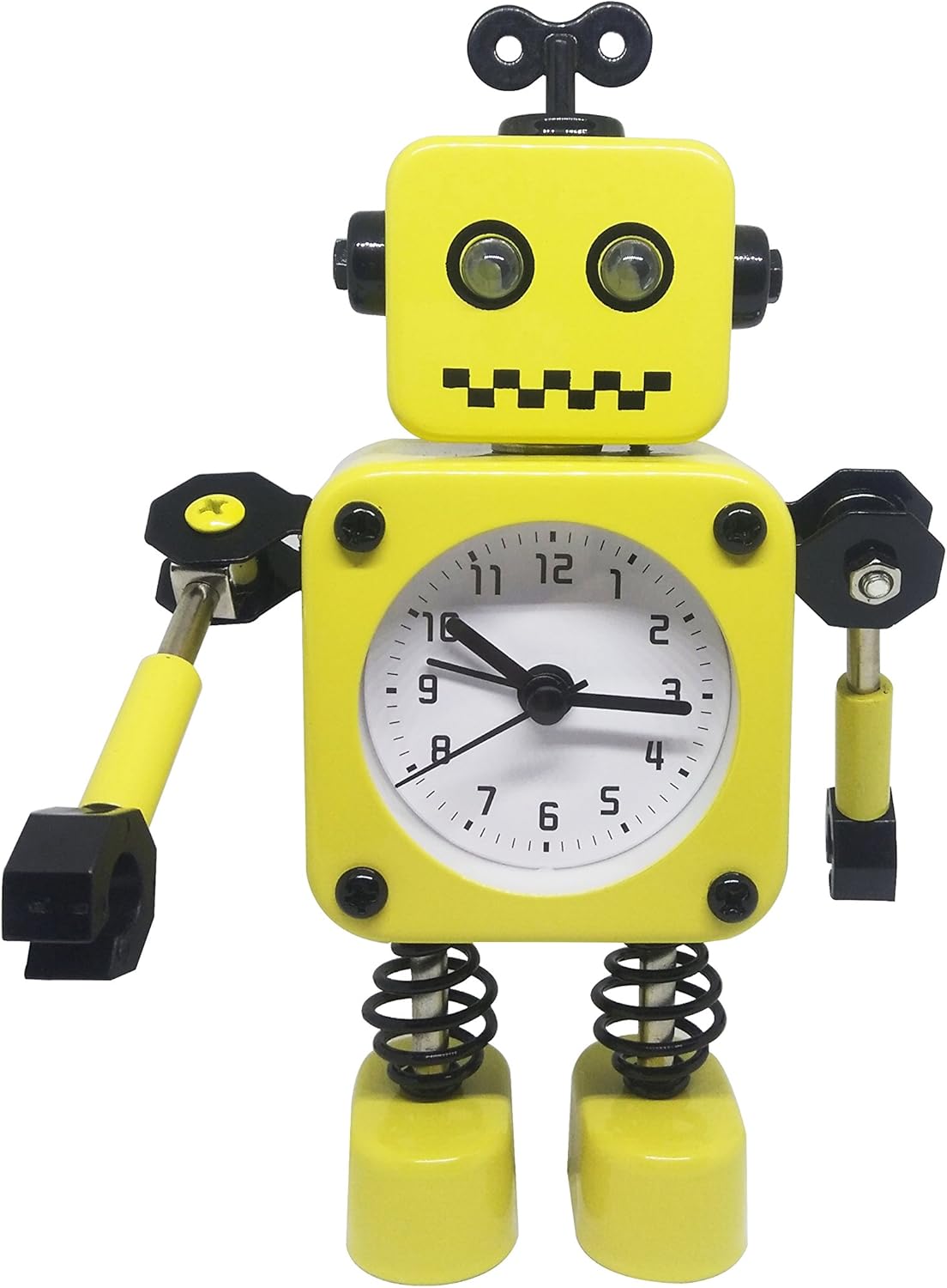 Cute Metal Robot Alarm Clock for Kids-Funny Decoration Bedside Wake Up Light Alarm Clocks for Living Room-Yellow