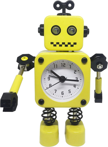 Cute Metal Robot Alarm Clock for Kids-Funny Decoration Bedside Wake Up Light Alarm Clocks for Living Room-Yellow