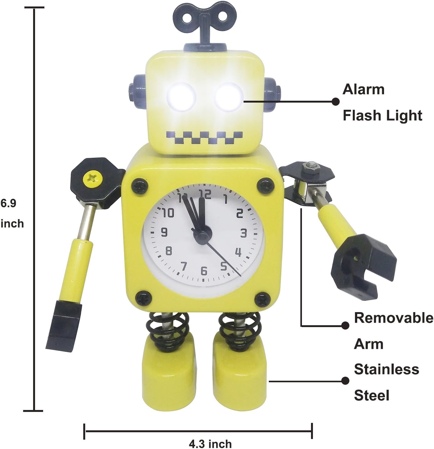 Cute Metal Robot Alarm Clock for Kids-Funny Decoration Bedside Wake Up Light Alarm Clocks for Living Room-Yellow