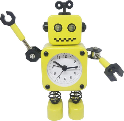 Cute Metal Robot Alarm Clock for Kids-Funny Decoration Bedside Wake Up Light Alarm Clocks for Living Room-Yellow