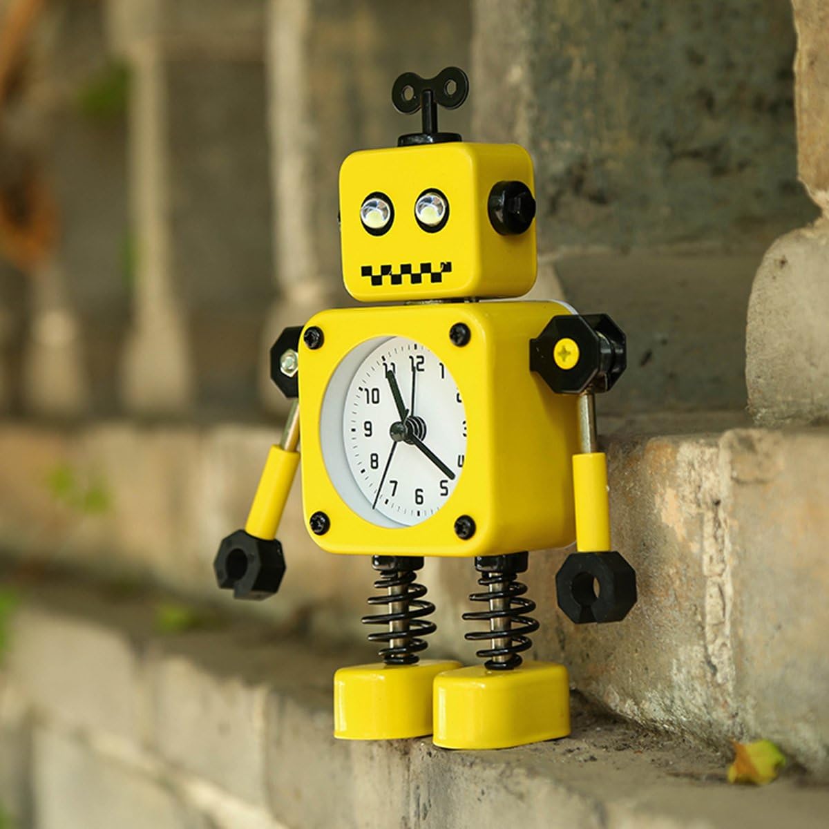 Cute Metal Robot Alarm Clock for Kids-Funny Decoration Bedside Wake Up Light Alarm Clocks for Living Room-Yellow