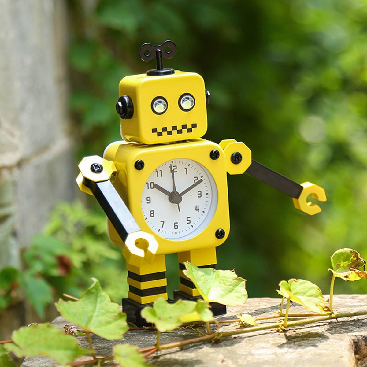 Cute Metal Robot Alarm Clock for Kids-Funny Decoration Bedside Wake Up Light Alarm Clocks for Living Room-Yellow