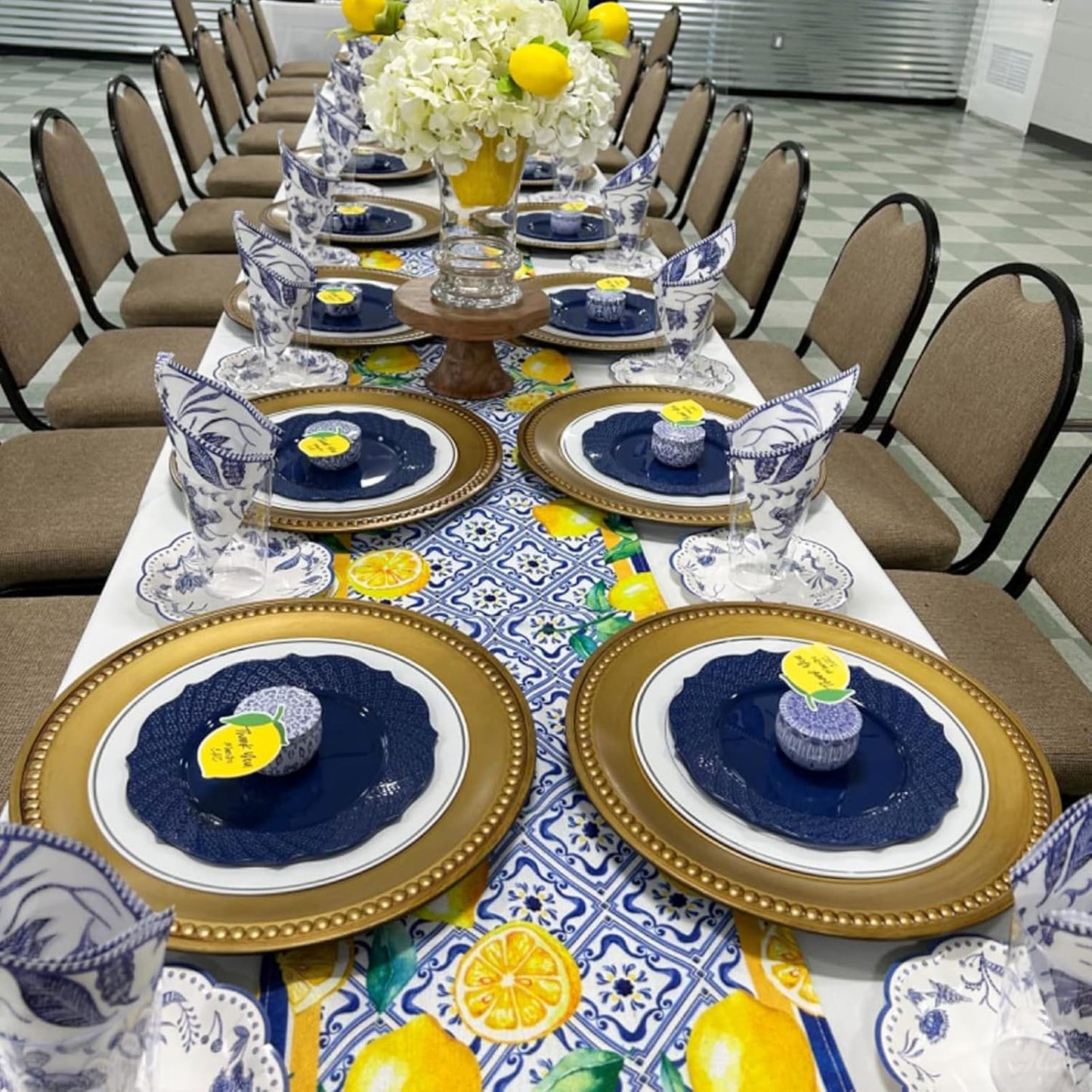 Yellow Lemon Placemat Blue Tile Burlap Waterproof Rectangular Place Mats Modern Washable Farmhouse Artificial Fruit Table Top Decor for Kitchen Dining Home Party Indoor Outdoor 12 x 18 Inch