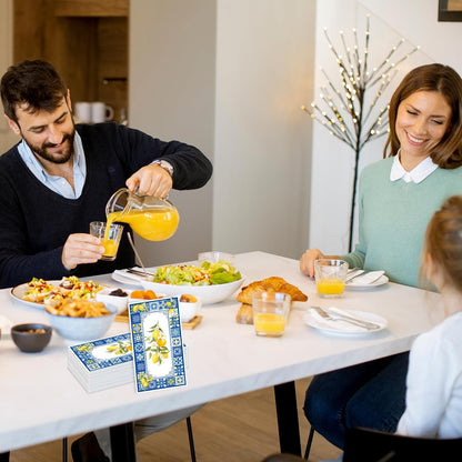 Amalfi Coast Party Decorations - 100 Pcs 7.9 x 4.3 in Lemon Napkin Blue Tiles Mediterranean Disposable Paper Hand Towels, Summer Fruit Lemonade Lemons Theme Birthday Bridal Shower Supplies