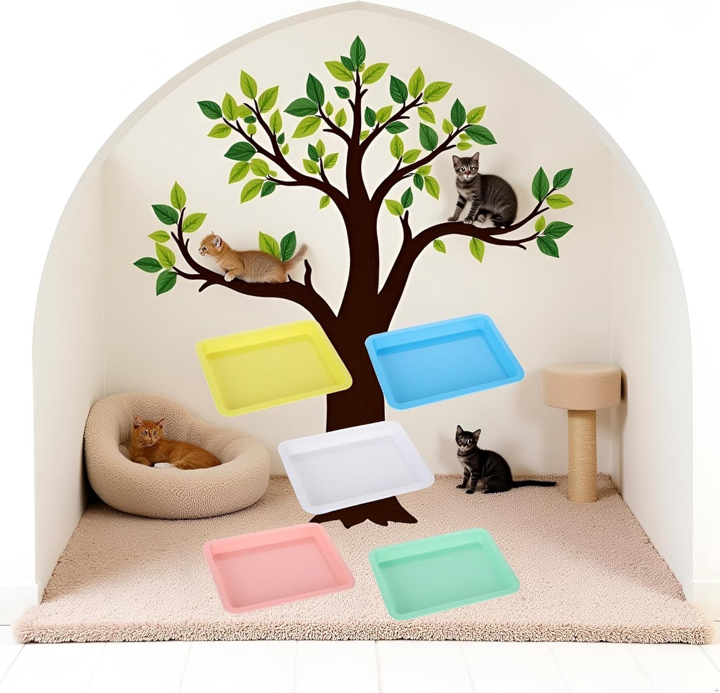 5 Pcs Plastic Kitten Litter Boxes Small Bunny Litter Box Open Cat Litter Box Pet Kitty Litter Pan Portable Cat Waste Tray for Indoor Cats, Standard Litter Boxes