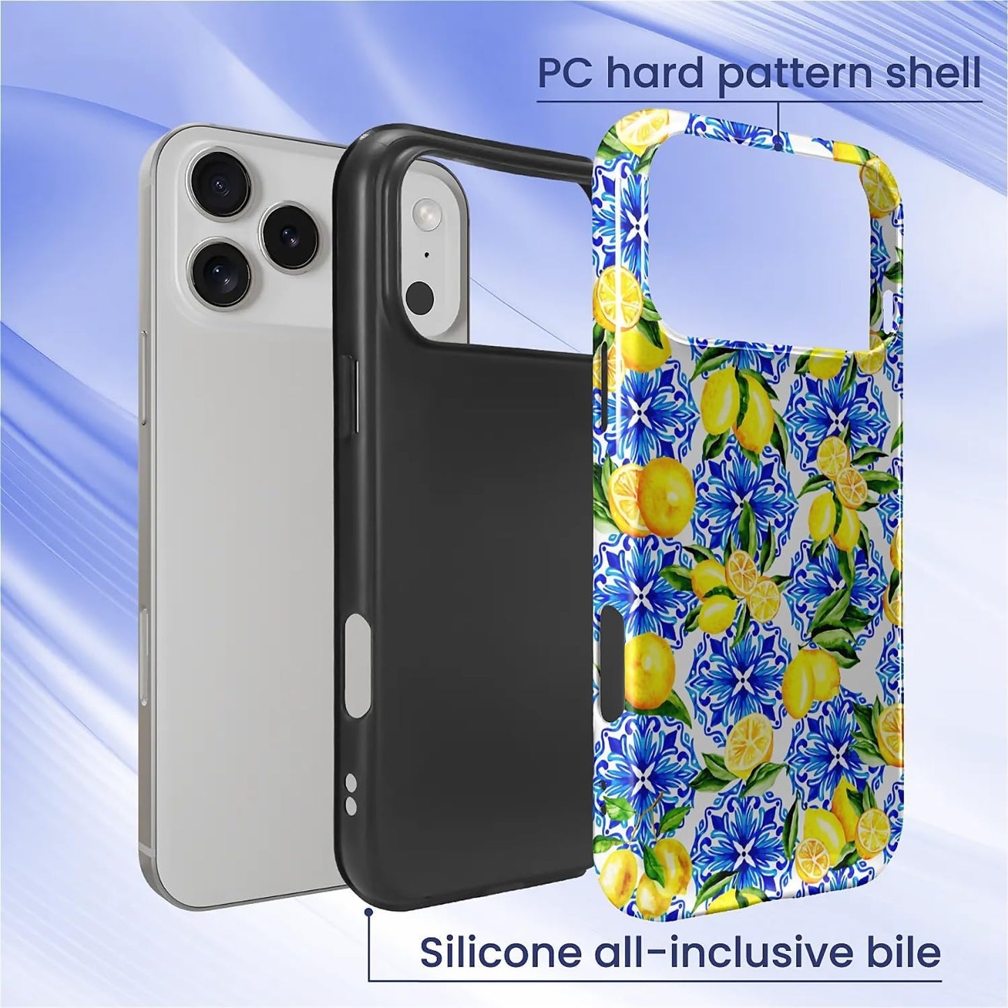 Case for iPhone 17 Pro Max,Vintage Lemon Blue Full Body Design Hybrid Dual Protection Soft TPU Hard PC Shockproof Scratch Resistant Protective Cover Phone Case for Men Women