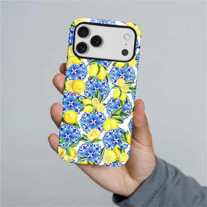 Case for iPhone 17 Pro Max,Vintage Lemon Blue Full Body Design Hybrid Dual Protection Soft TPU Hard PC Shockproof Scratch Resistant Protective Cover Phone Case for Men Women