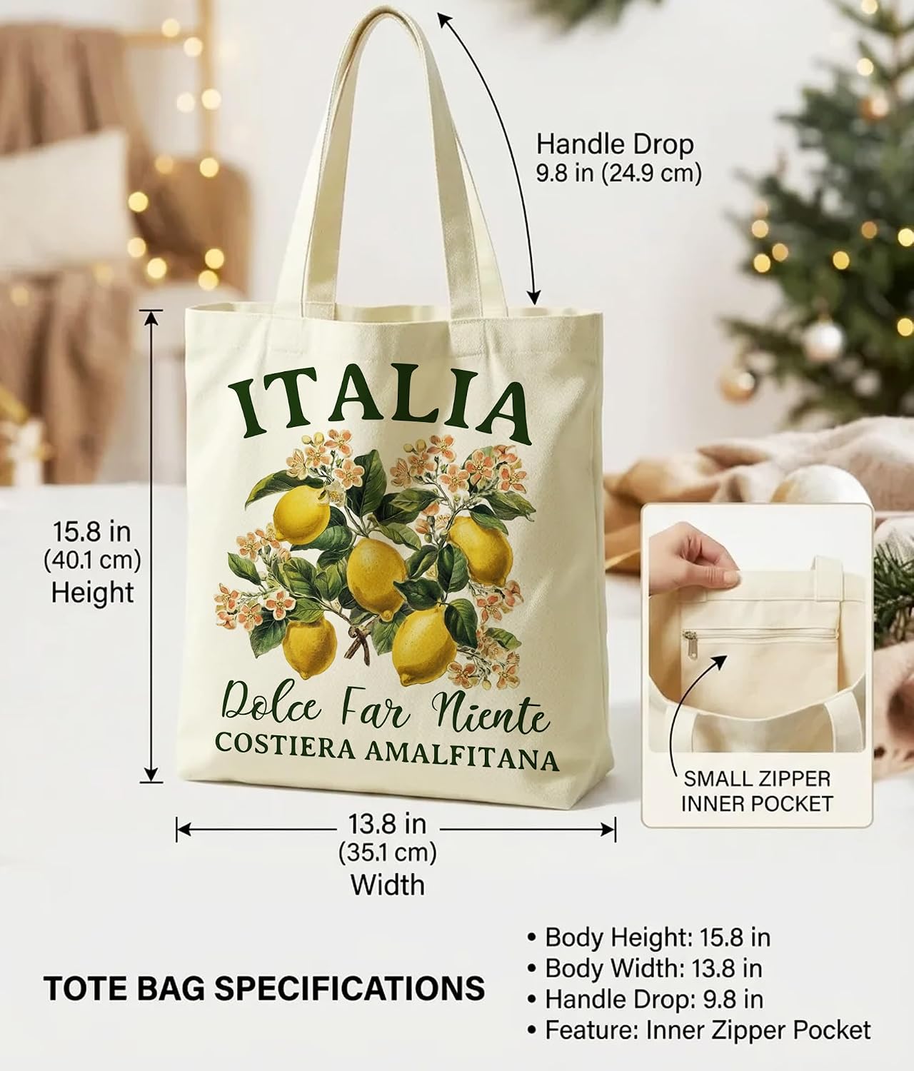 Aesthetic Farm Market Tote Bag for Women | Double-Sided, Reusable, Medium Size with Inner Pocket