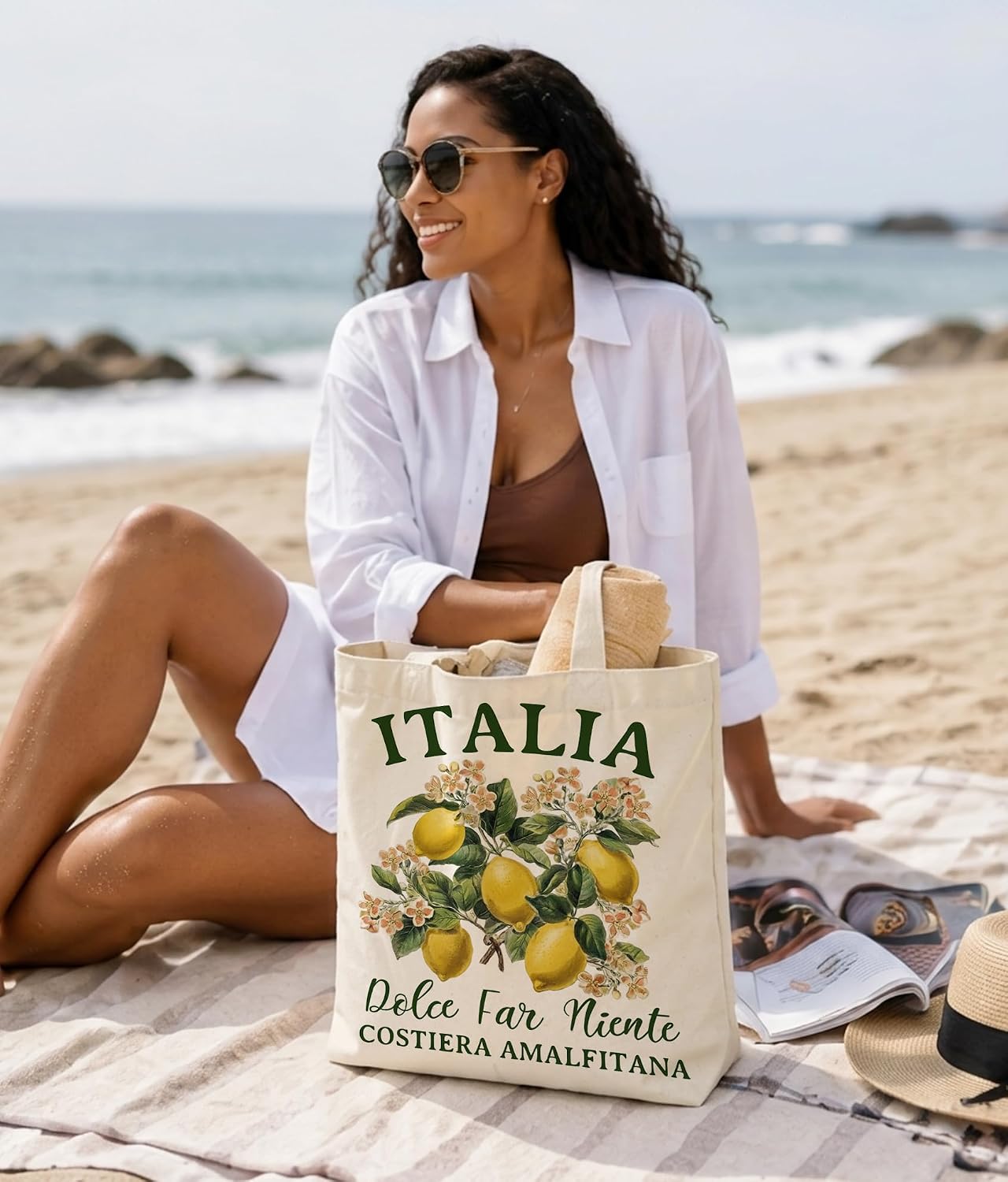 Aesthetic Farm Market Tote Bag for Women | Double-Sided, Reusable, Medium Size with Inner Pocket