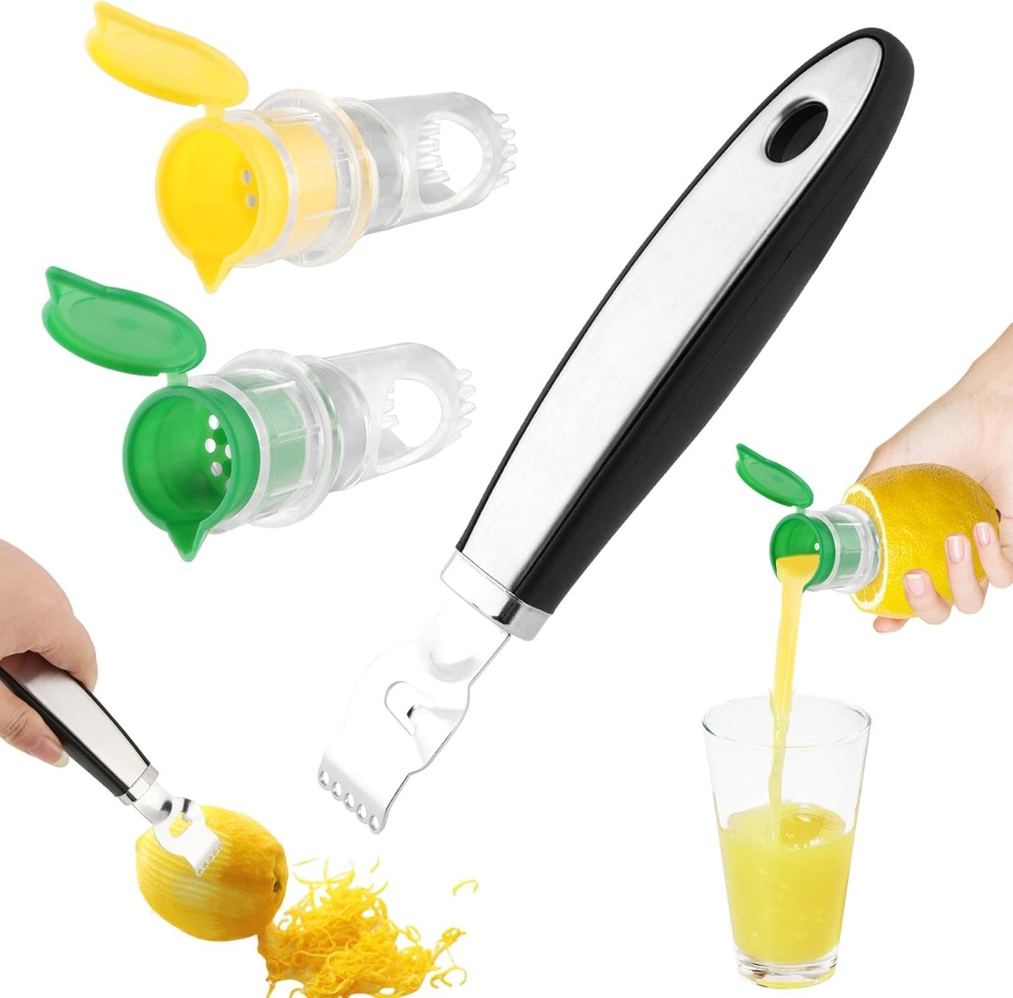 Screw Top Manual Lemon Squeezer, 2pcs Lime Squeezer with Lemon Zester, Mini Handheld Orange Press Juice Extractor, Citrus Juicer for Seasoning Cooking and Cocktails(COLOR:Yellow+Green)