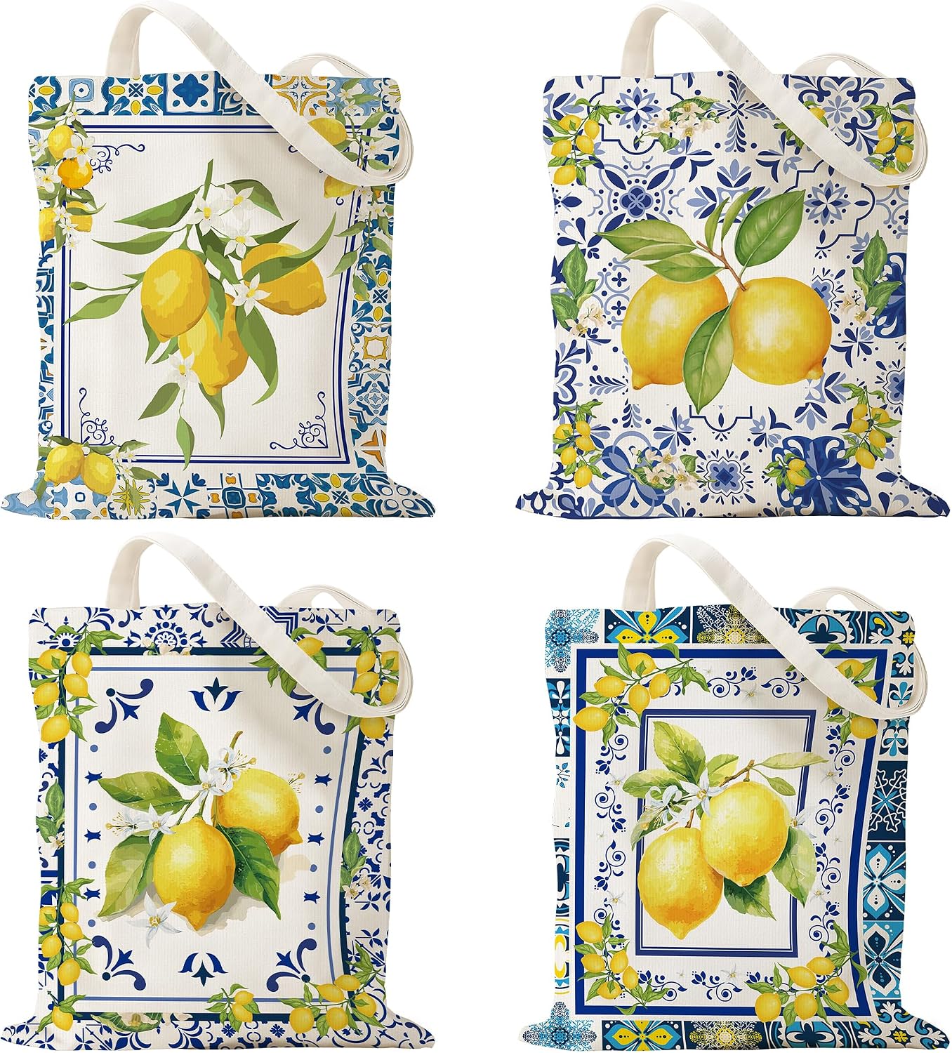 Sitsink Travel Souvenirs Gifts Tote Bags Spain Greece Italy Lemon Bulk Reusable Tote Bag 4 Pcs