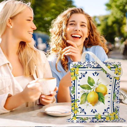 Sitsink Travel Souvenirs Gifts Tote Bags Spain Greece Italy Lemon Bulk Reusable Tote Bag 4 Pcs