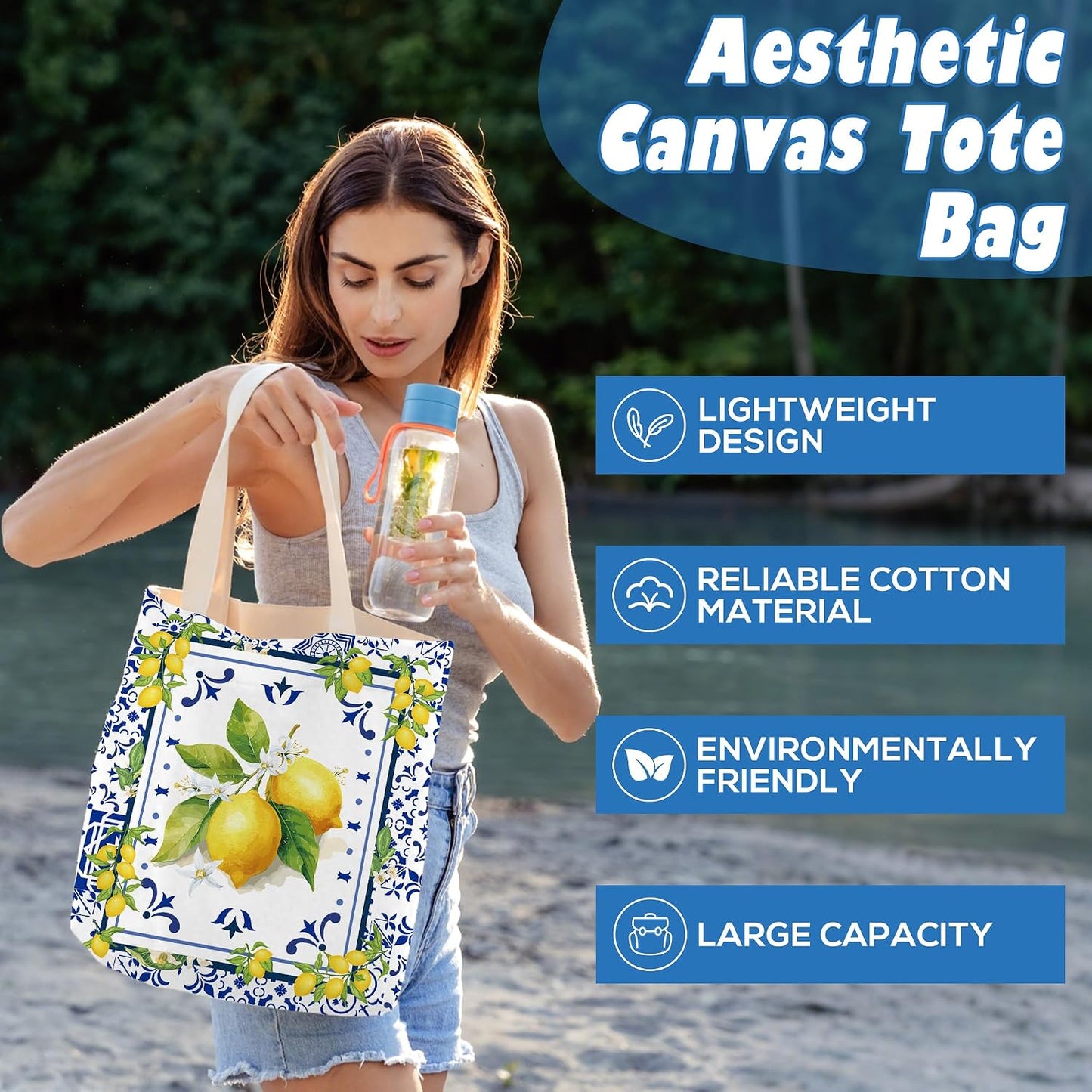 Sitsink Travel Souvenirs Gifts Tote Bags Spain Greece Italy Lemon Bulk Reusable Tote Bag 4 Pcs