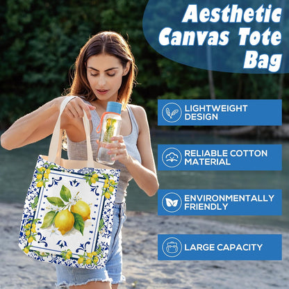 Sitsink Travel Souvenirs Gifts Tote Bags Spain Greece Italy Lemon Bulk Reusable Tote Bag 4 Pcs