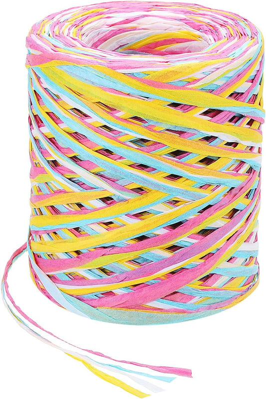 Raffia Paper Craft Ribbon 120M/394ft 4Ply String Kraft Packing for Gift Wrapping, Crafting Supplies (Pink/Yellow/Blue/White)