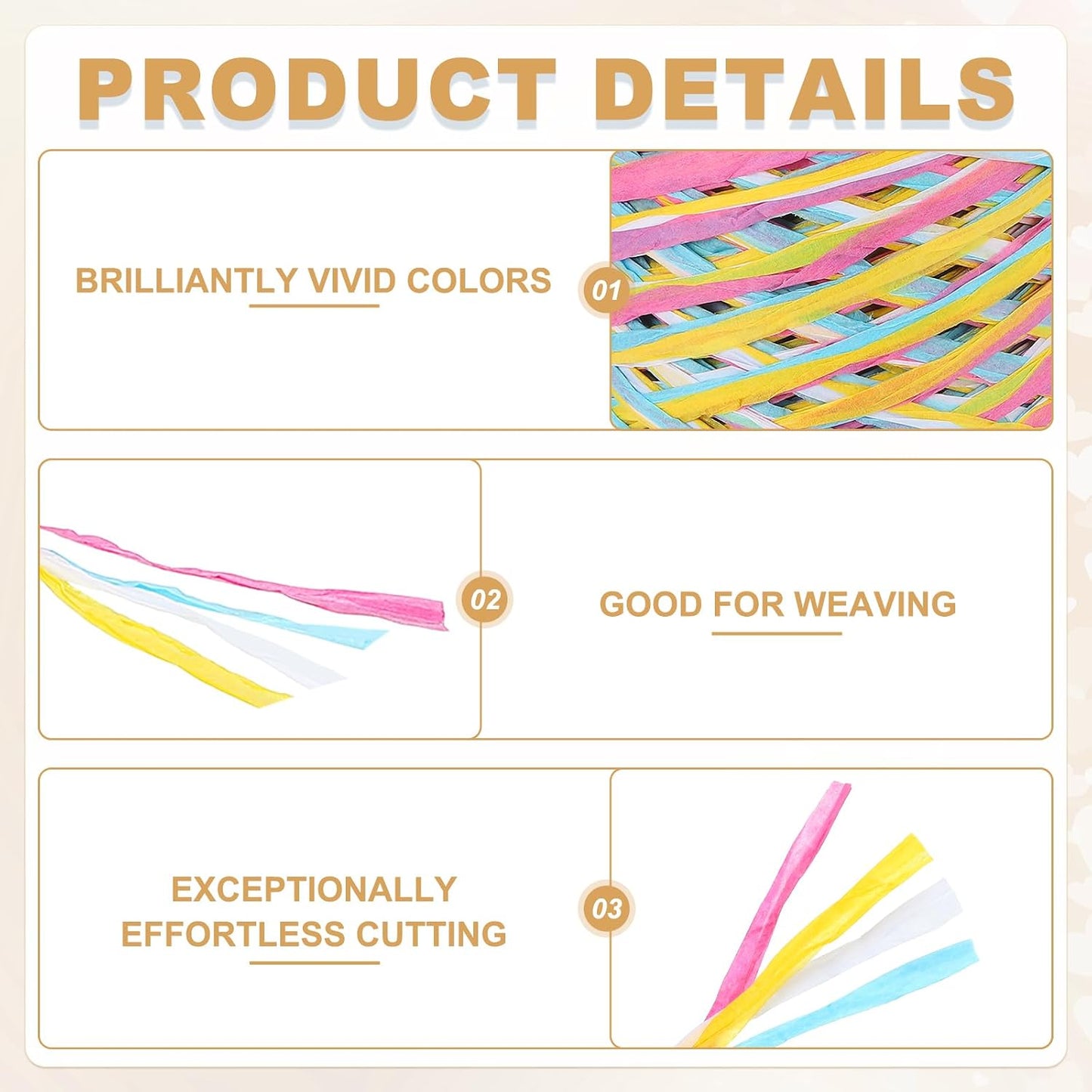 Raffia Paper Craft Ribbon 120M/394ft 4Ply String Kraft Packing for Gift Wrapping, Crafting Supplies (Pink/Yellow/Blue/White)