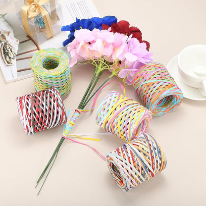 Raffia Paper Craft Ribbon 120M/394ft 4Ply String Kraft Packing for Gift Wrapping, Crafting Supplies (Pink/Yellow/Blue/White)