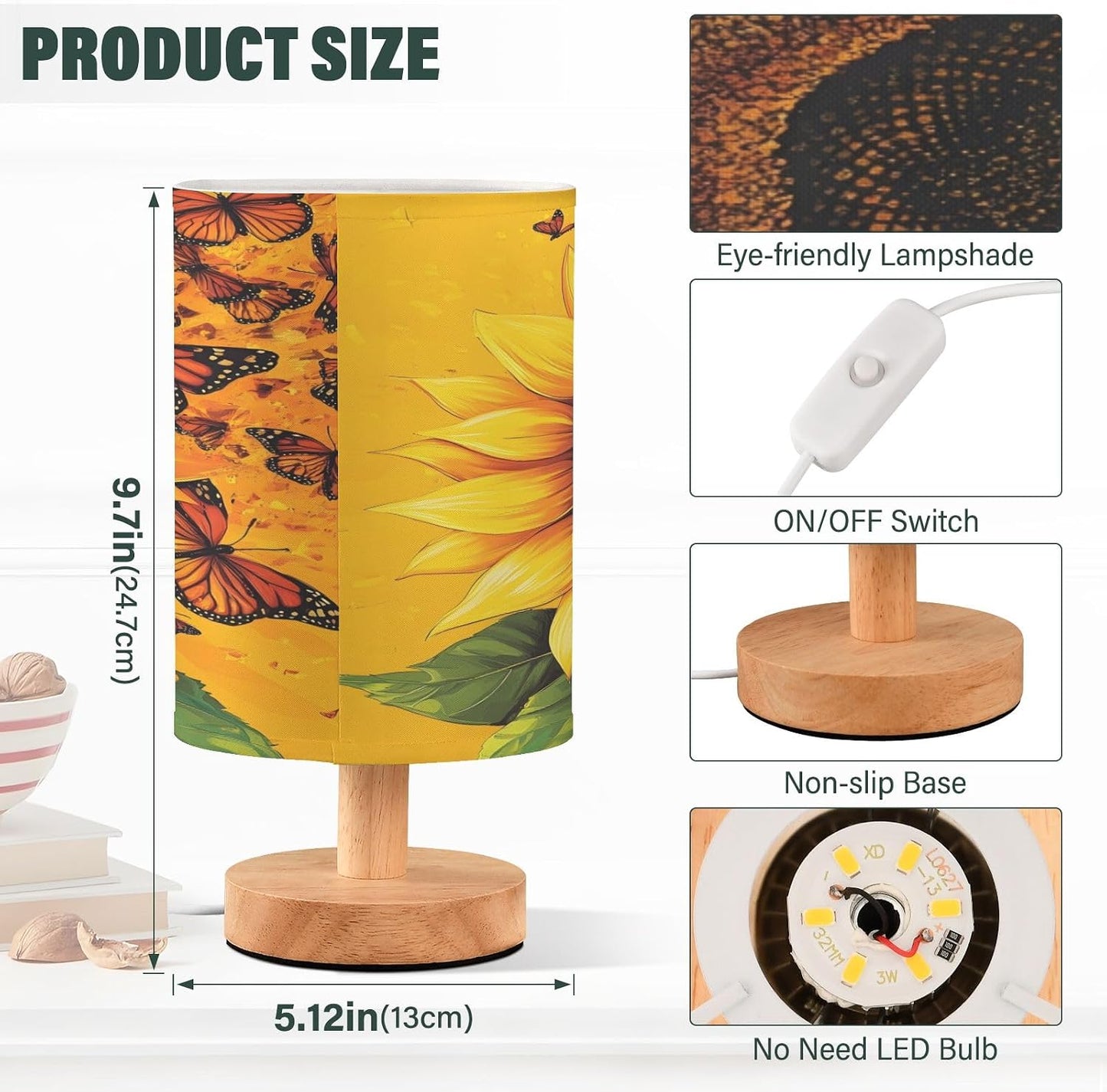 Small Table Lamp for Bedroom Bright Yellow Sunflower Table Lamp Nightstand Lamp for Livingroom Office Reading Working Table Desk