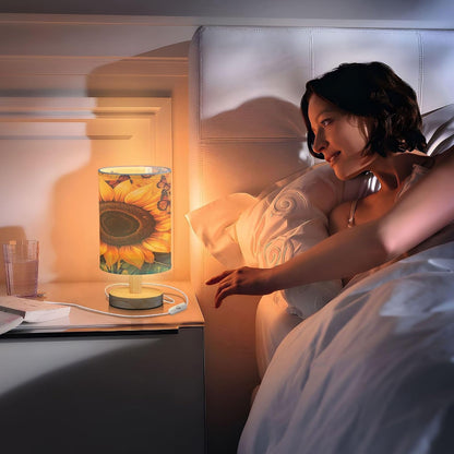 Small Table Lamp for Bedroom Bright Yellow Sunflower Table Lamp Nightstand Lamp for Livingroom Office Reading Working Table Desk