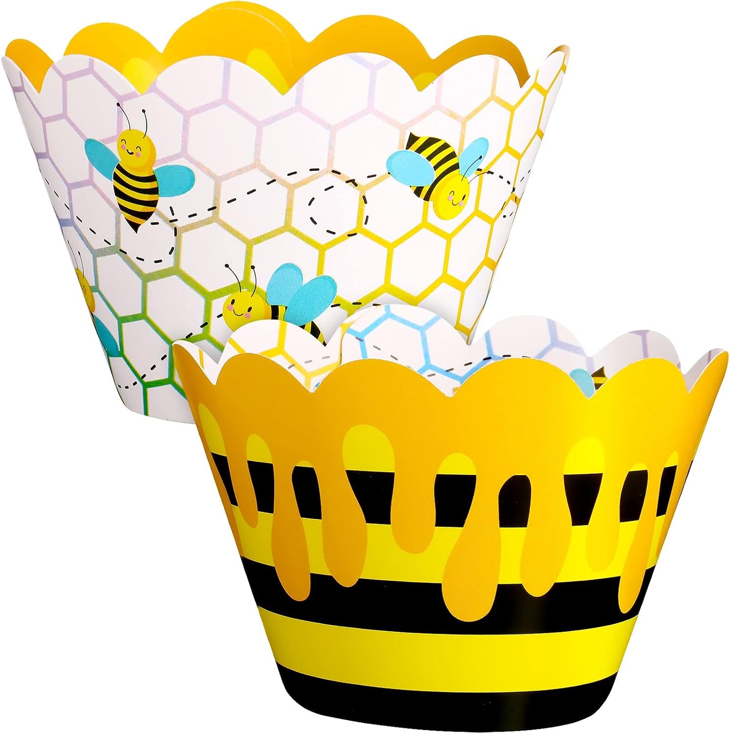 48 Pcs Honey Bee Cupcake Wrappers Bee Party Baking Cups Wrappers Cake Decorations Yellow Stripes Cup Cake Holder for Baby Shower Birthday Party Decoration Supplies