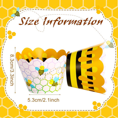 48 Pcs Honey Bee Cupcake Wrappers Bee Party Baking Cups Wrappers Cake Decorations Yellow Stripes Cup Cake Holder for Baby Shower Birthday Party Decoration Supplies
