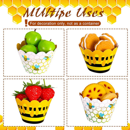 48 Pcs Honey Bee Cupcake Wrappers Bee Party Baking Cups Wrappers Cake Decorations Yellow Stripes Cup Cake Holder for Baby Shower Birthday Party Decoration Supplies