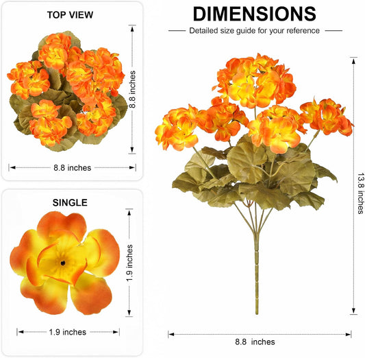 Fake Geraniums Fall Flowers Artificial Flowers for Outdoors Autumn Decor, 6 Bundles Silk Geraniums Fake Plants Realistic UV Resistant Faux Flowers for Outdoor Planters Front Door Porch, Orange Yellow