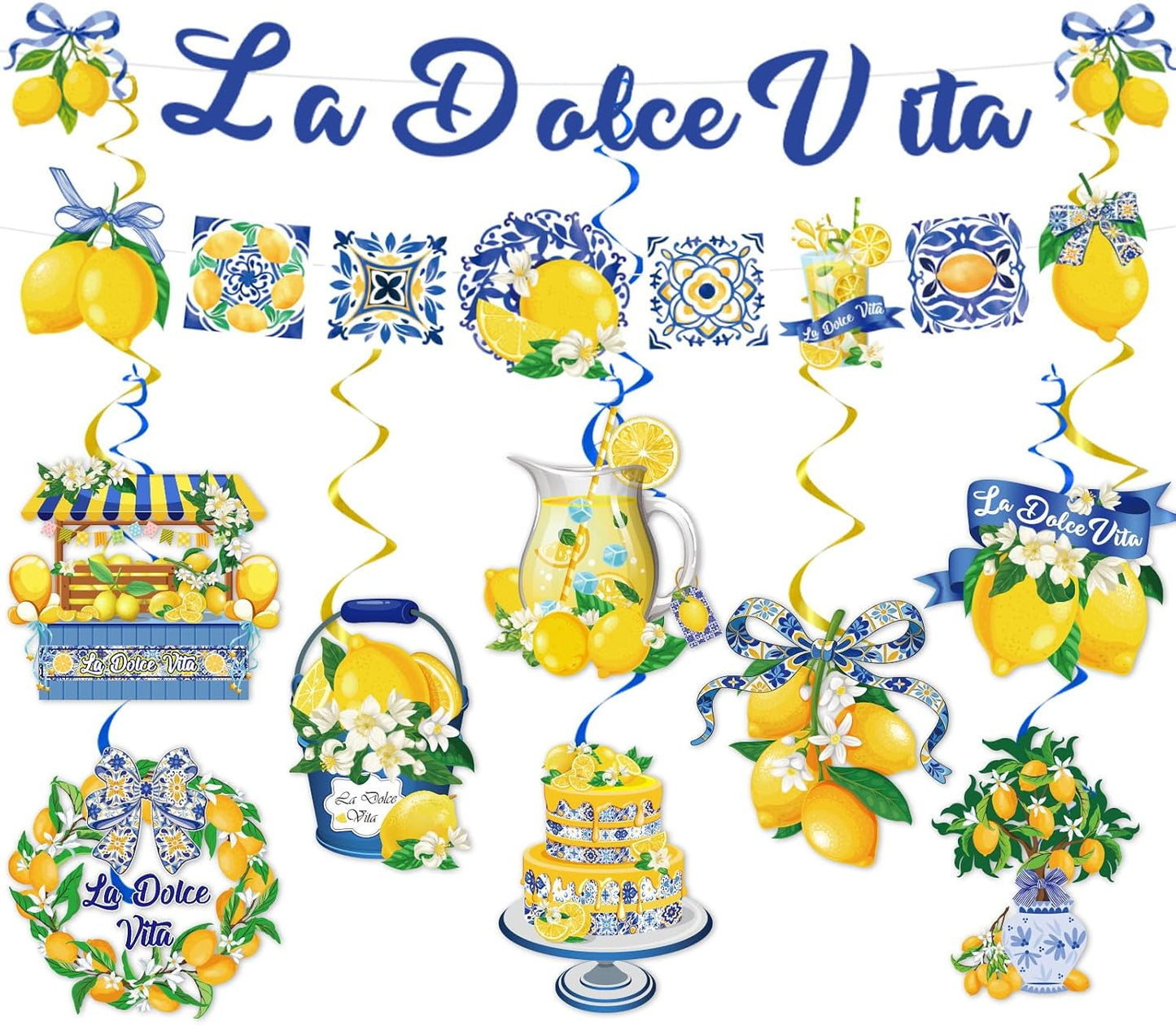 10pcs La Dolce Vita Party Decorations Include Lemon Citrus La Dolce Vita Banners Hanging Swirls Italian Summer Bridal Shower Wedding Weekend Bachelorette Theme Decor Supplies