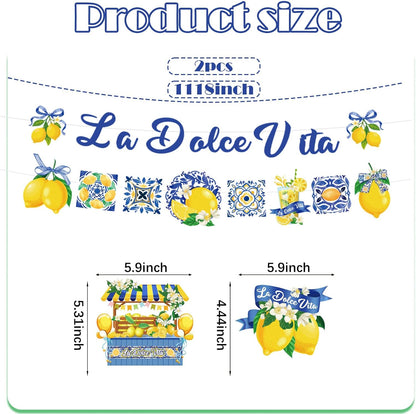 10pcs La Dolce Vita Party Decorations Include Lemon Citrus La Dolce Vita Banners Hanging Swirls Italian Summer Bridal Shower Wedding Weekend Bachelorette Theme Decor Supplies