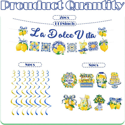 10pcs La Dolce Vita Party Decorations Include Lemon Citrus La Dolce Vita Banners Hanging Swirls Italian Summer Bridal Shower Wedding Weekend Bachelorette Theme Decor Supplies