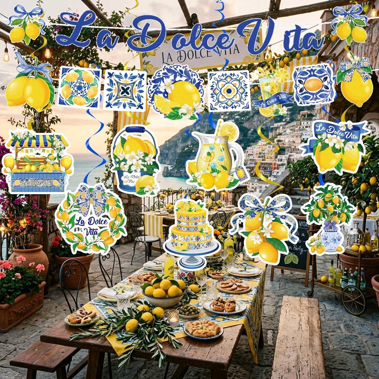 10pcs La Dolce Vita Party Decorations Include Lemon Citrus La Dolce Vita Banners Hanging Swirls Italian Summer Bridal Shower Wedding Weekend Bachelorette Theme Decor Supplies