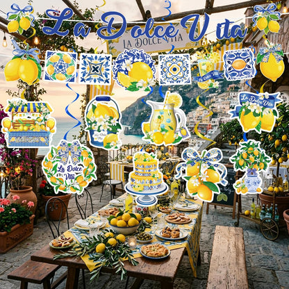 10pcs La Dolce Vita Party Decorations Include Lemon Citrus La Dolce Vita Banners Hanging Swirls Italian Summer Bridal Shower Wedding Weekend Bachelorette Theme Decor Supplies
