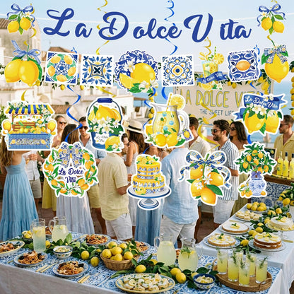 10pcs La Dolce Vita Party Decorations Include Lemon Citrus La Dolce Vita Banners Hanging Swirls Italian Summer Bridal Shower Wedding Weekend Bachelorette Theme Decor Supplies